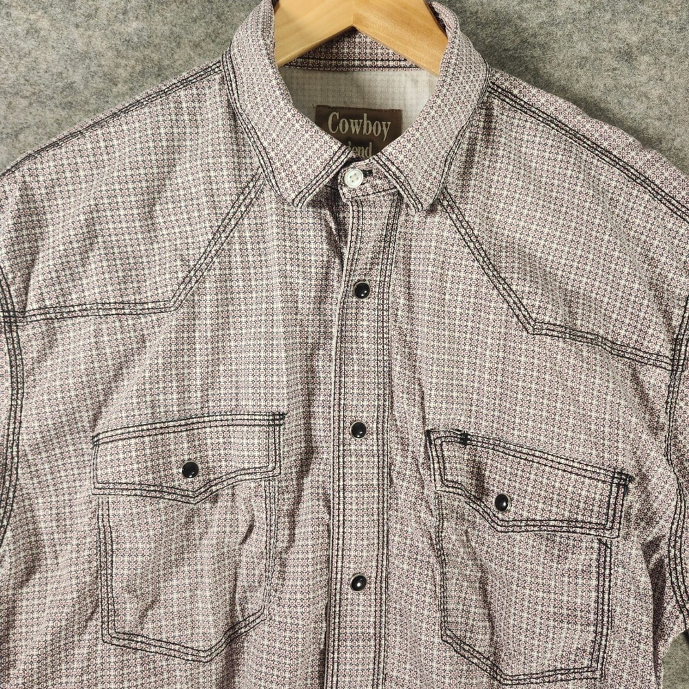 Cowboy Legend Mens Short Sleeve White Red Pearl Snap AOP Western Shirt L Pockets